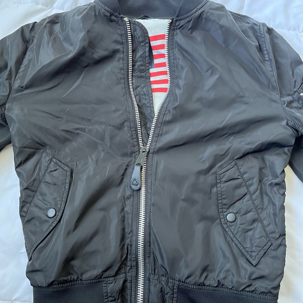 Alpha Industries Black Bomber Jacket with Ribbed Collar